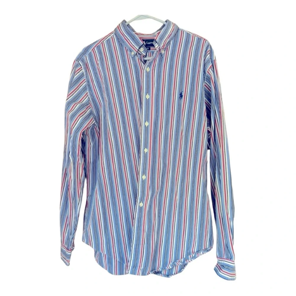 Polo Ralph Lauren Men’s XL Classic Fit Red White Blue Stripe‎ Long Sleeve Shirt